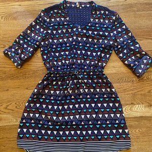 Navy Chevron Dress with 3/4 length sleeves - Size Small